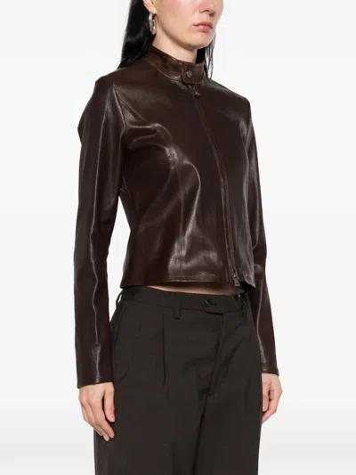 Nour Hammour Sigrid Leather Jacket In Brown