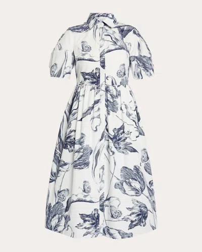 Erdem Floral-print Short-sleeve Midi Shirt Dress In White