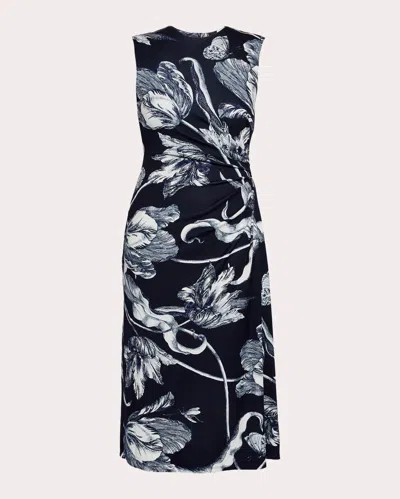 Erdem Floral-print Draped Sleeveless Midi Dress In Green