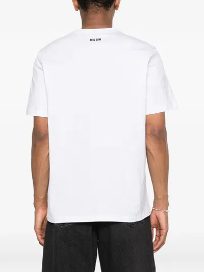 Msgm Logo-embroidered T-shirt In White