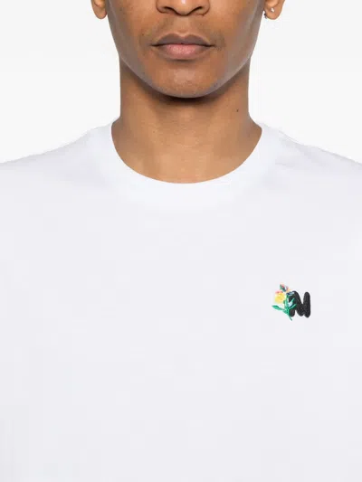 Msgm Logo-embroidered T-shirt In White