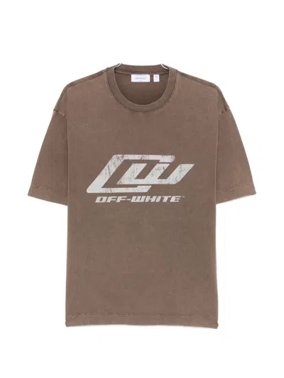 Off-white Logo Printed Crewneck T-shirt In Brown