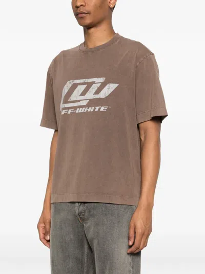 Off-white Logo Printed Crewneck T-shirt In Brown