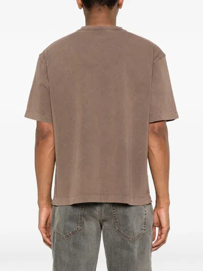 Off-white Logo Printed Crewneck T-shirt In Brown