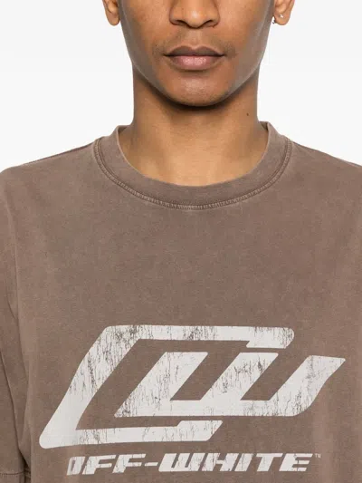 Off-white Logo Printed Crewneck T-shirt In Brown