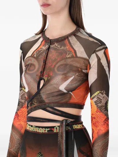 Ottolinger Mesh Semi Transparent Paisley Long Top In Multi