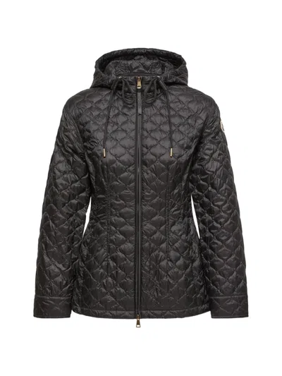 Moncler Arum Hooded Mid-length Down Jacket In Black