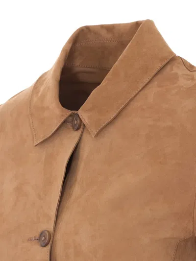 Bully Frontal-button Suede Jacket In Brown