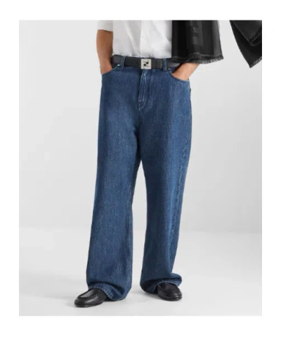 Fendi Leather-patch Jeans In Blue