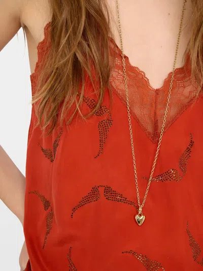 Zadig & Voltaire Womens Spice Christy Rhinestones-embellished Silk Camisole Xs In Orange