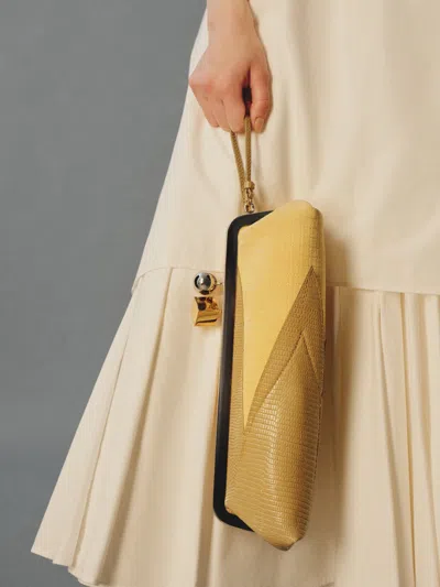 Jacquemus Salon Mais Suede And Patent-leather Clutch In Yellow