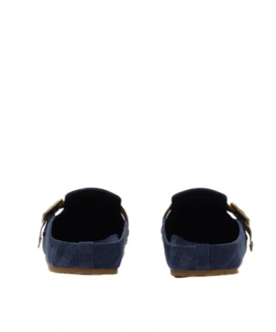 Burberry Lf Urchin Mules Cotton Check Pattern In Blue