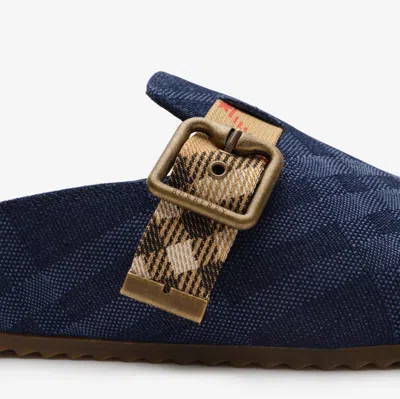 Burberry Lf Urchin Mules Cotton Check Pattern In Blue