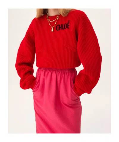 Chloé Chloe Rd Ls Logo Jumper Red In Red