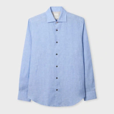 Paul Smith Tailored Fit Linen Classic Shirt In Blue