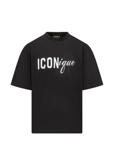 Dsquared2 Black T-shirt Iconique Loose Fit With Round Neck And Logo Print On The Front In Mens Cotton In Black