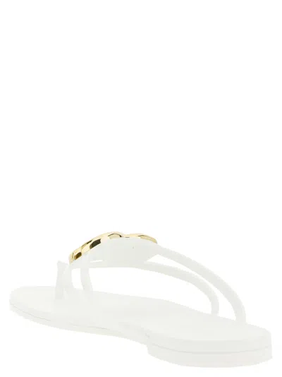 Dolce & Gabbana White Thong Sandals With Logo Plaque On The Front In Rubber Woman In Multi