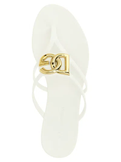 Dolce & Gabbana White Thong Sandals With Logo Plaque On The Front In Rubber Woman In Multi