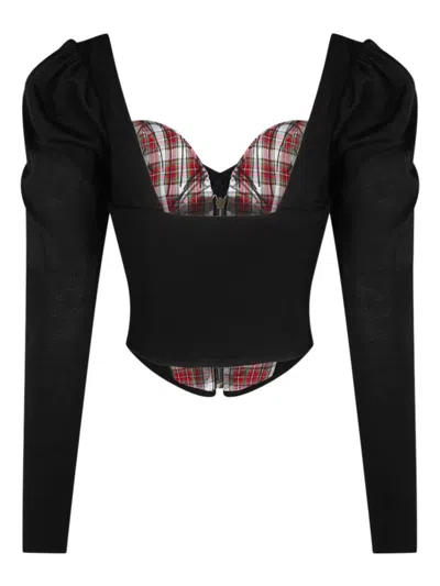 Vivienne Westwood Bea Checked Cotton-trimmed Embroidered Wool And Silk-blend Cardigan In Black