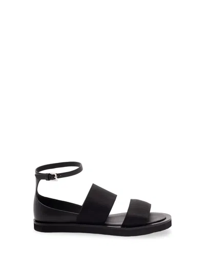Max Mara Flat Sandals In Leather And Elasticated Webbing In Black
