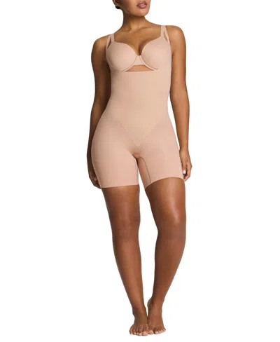 Spanx Womens Gofigure Sculpting High Waist Mid-thigh Shorts Nude In Brown
