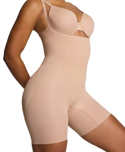 Spanx Womens Gofigure Sculpting High Waist Mid-thigh Shorts Nude In Brown