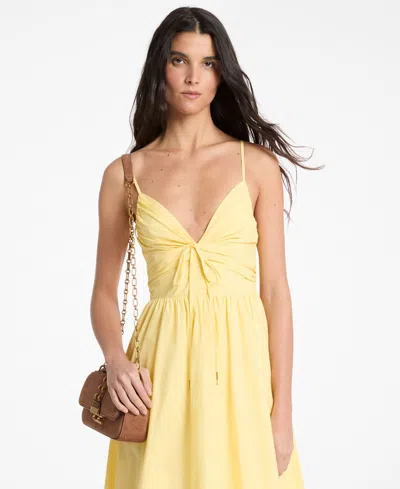 Michael Kors Ruched Bodice Dress Tiered Skirt Straps In Yellow