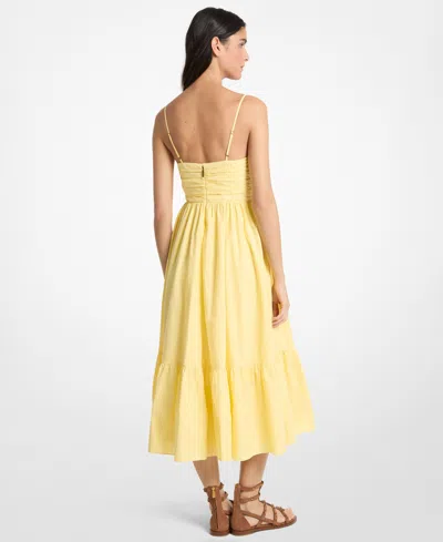 Michael Kors Ruched Bodice Dress Tiered Skirt Straps In Yellow