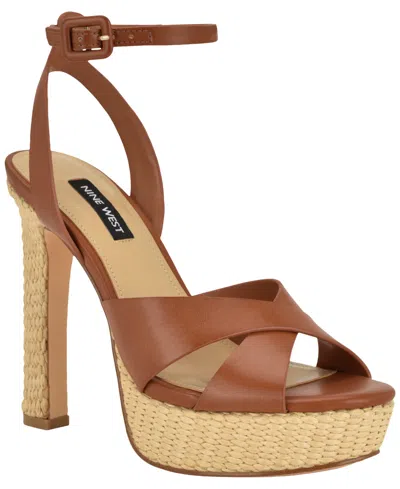 Nine West Ankle Strap Platform Sandal In Brown