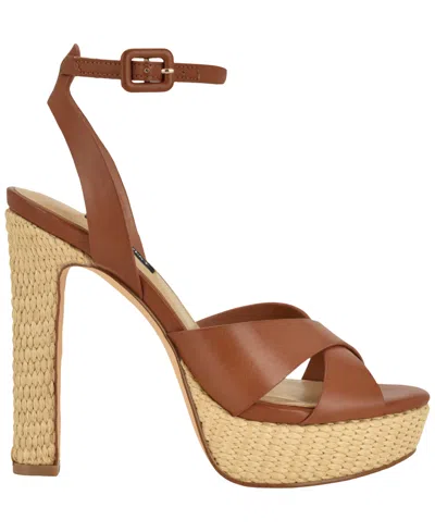 Nine West Ankle Strap Platform Sandal In Brown