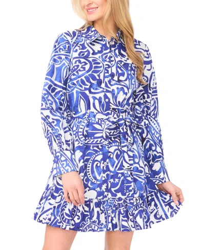 Cece Collared Button Down Dress In Blue