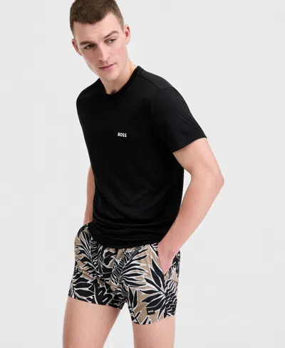 Hugo Boss Tee Mens Stretch Cotton T-shirt With Contrast Logo Nos In Black