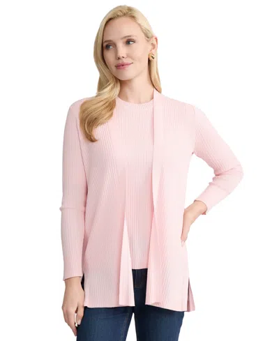 Jones New York Womens Sutton Ribbed Scoop Neck Tank Top Long Sleeve Side Vent Cardigan In Pink