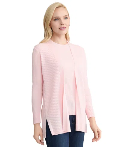Jones New York Womens Sutton Ribbed Scoop Neck Tank Top Long Sleeve Side Vent Cardigan In Pink