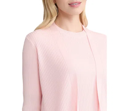 Jones New York Womens Sutton Ribbed Scoop Neck Tank Top Long Sleeve Side Vent Cardigan In Pink