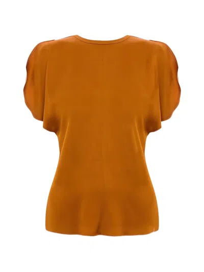 Victoria Beckham Womens Draped Sleeve Satin Top Bronze In Orange