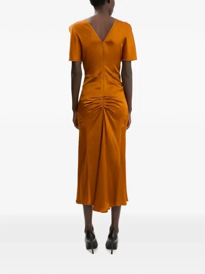 Victoria Beckham Womens Draped Sleeve Satin Top Bronze In Orange