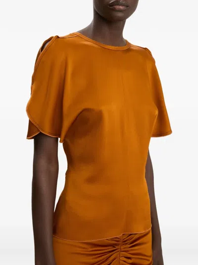 Victoria Beckham Womens Draped Sleeve Satin Top Bronze In Orange