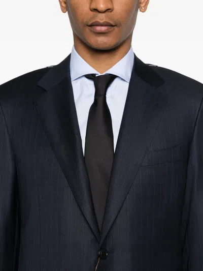 Canali Herringbone Buttoned Suit In Blue