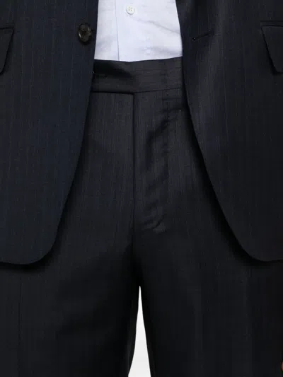 Canali Herringbone Buttoned Suit In Blue