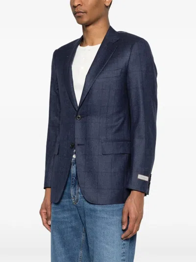 Canali Check Pattern Blazer In Blue