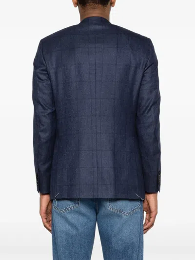 Canali Check Pattern Blazer In Blue