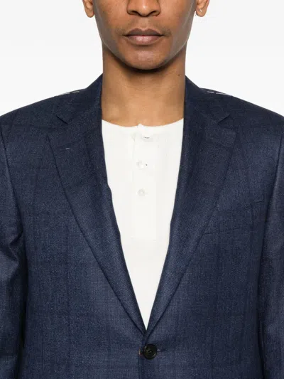 Canali Check Pattern Blazer In Blue