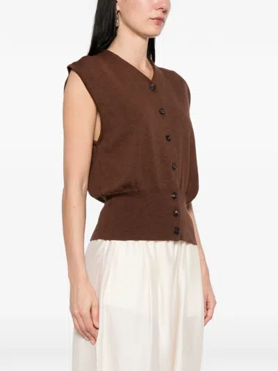 Cordera Button Down Vest In Brown
