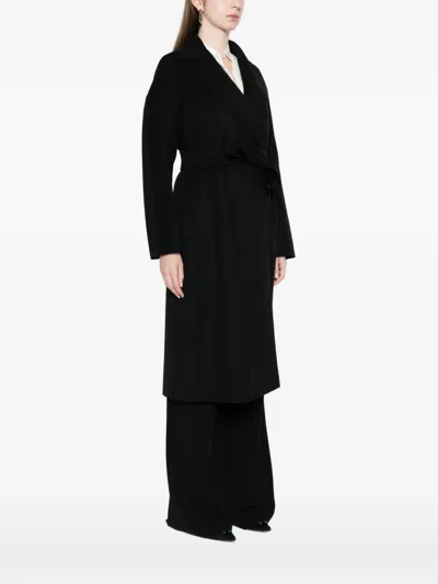 Max Mara Wraparound Belt Virgin Wool Coat In Black
