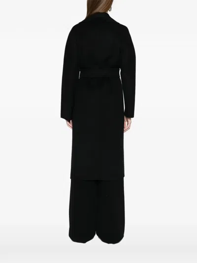 Max Mara Wraparound Belt Virgin Wool Coat In Black