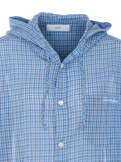Dunst Hooded Checked-pattern Shirt In Blue
