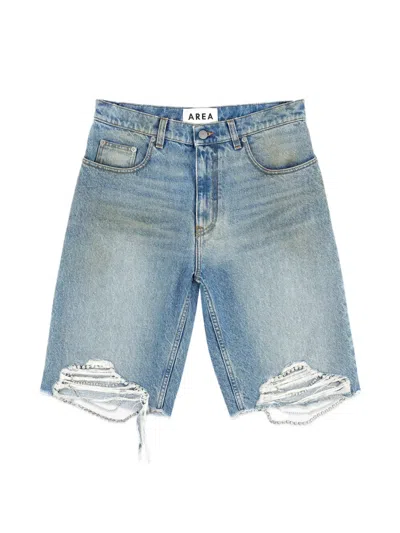 Area Distressed Embellished Denim Shorts In Blue