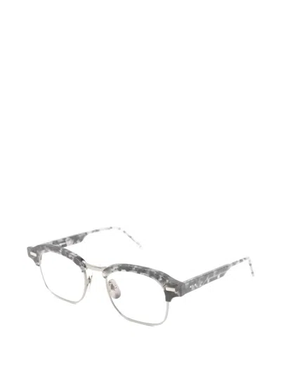 Thom Browne Patterned Browline Glasses In Gray