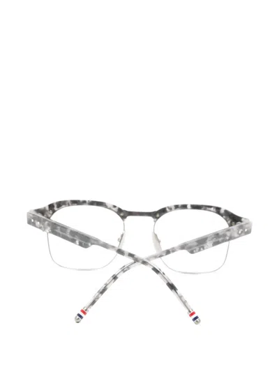Thom Browne Patterned Browline Glasses In Gray